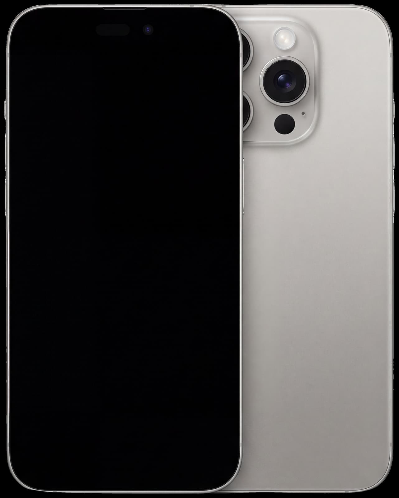iPhone in Titan — Vorder- und Rückseite, freigestellt