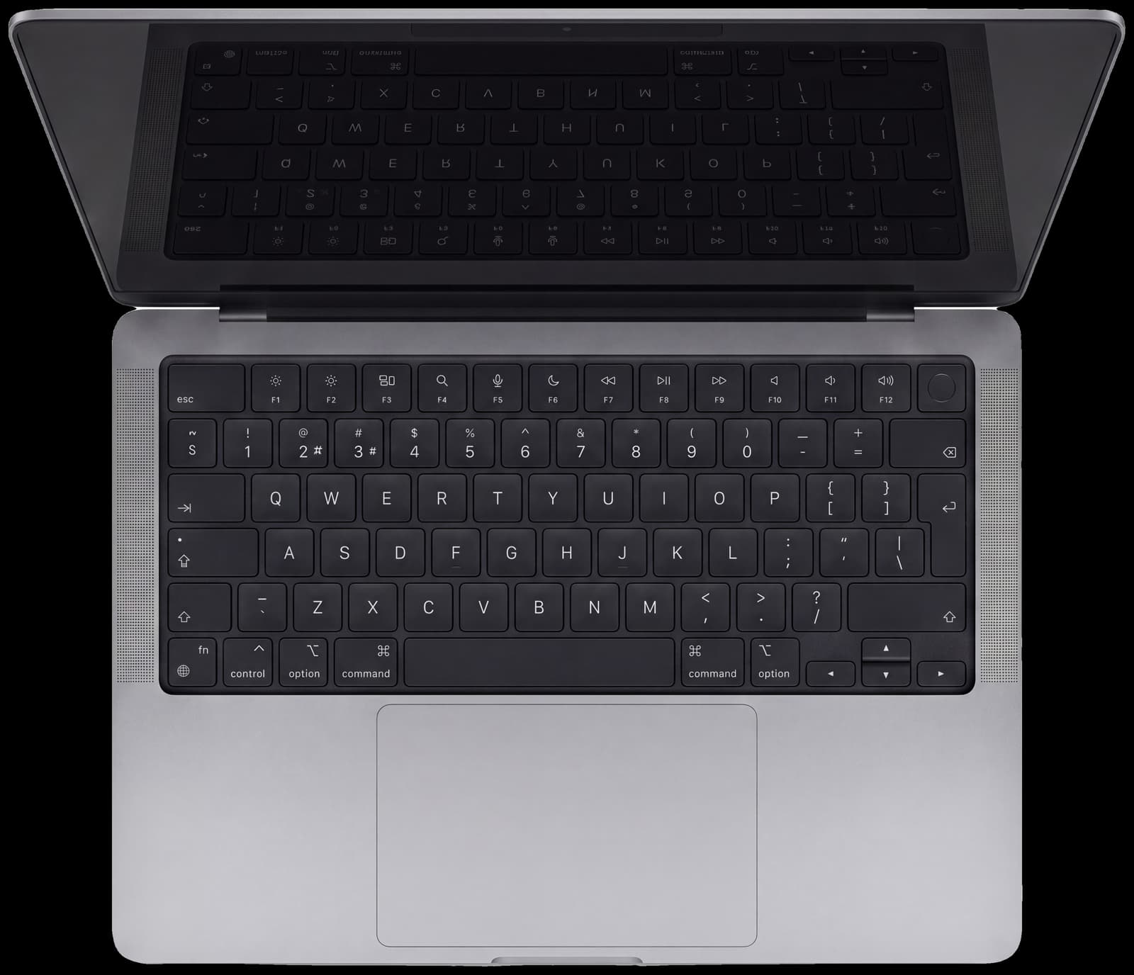 Aufgeklapptes MacBook in Space Grau, freigestellt